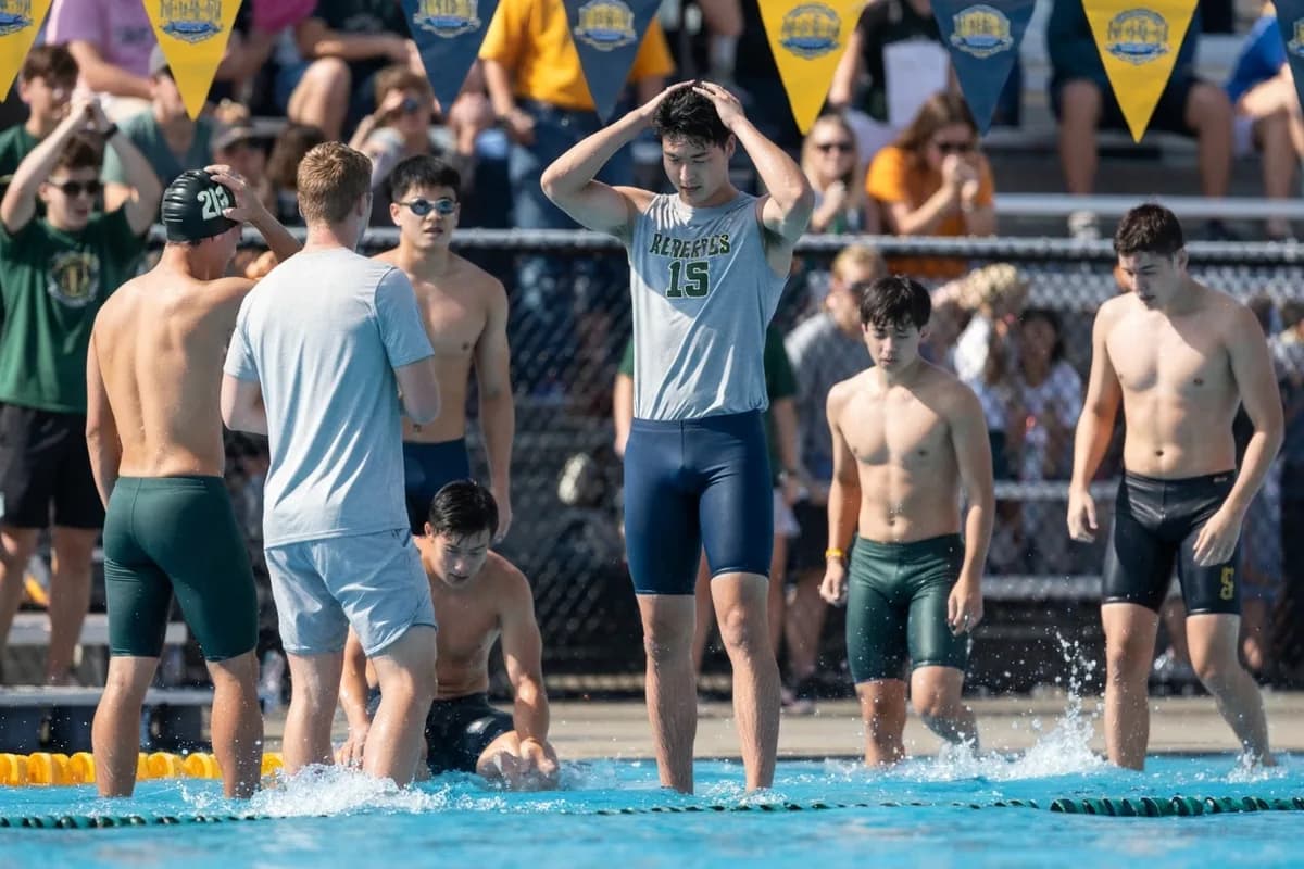 Varsity Boys Swimming vs Mesa Verde High School at Peregrine Field.